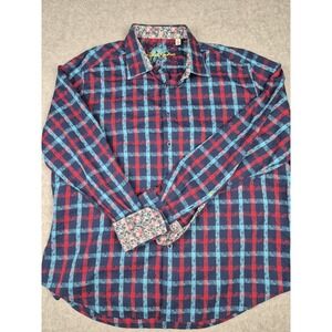 Robert Graham Long Sleeve Button Geometric Flip Cuff Shirt Blue Paisley Size 2XL